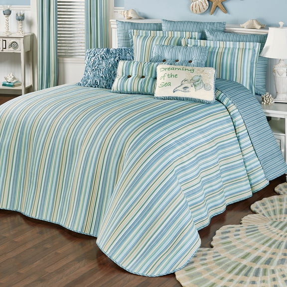 Clearwater Reversible Quilted Bedding, Coastal Blue Stripes, 6-pc Cal King Bedspread Set