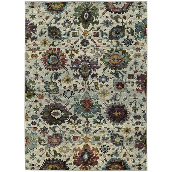 Moretti Glow Area Rug 7129A Casual Stone Buds Bulbs 7' 10" x 7' 10' Round