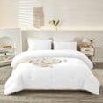 thumbnail image 2 of DNG Luxury 1 Piece Pom Pom Plain Pattern Comforter Set, 800 Thread Count, 100% Egyptian Cotton, White Vintage Pom-Pom Fringe Super Soft (King/California King Size White Color), 2 of 9