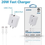 20w usb-C QC 3.0 usb-A Wall Charger (ETL Listed) Power Adapter with Cable