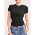 thumbnail image 4 of Women'S Crew Neck Short Sleeve Tops Slim Fit T Shirts Basic Tee Crop Tops Workout Y2k Clothes Black M, 4 of 9