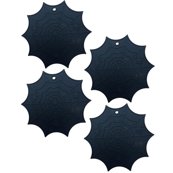 WEUVEB 4-Pack Silicone Non- Placemats with Web Pattern, Black Table Mats for Home Dining