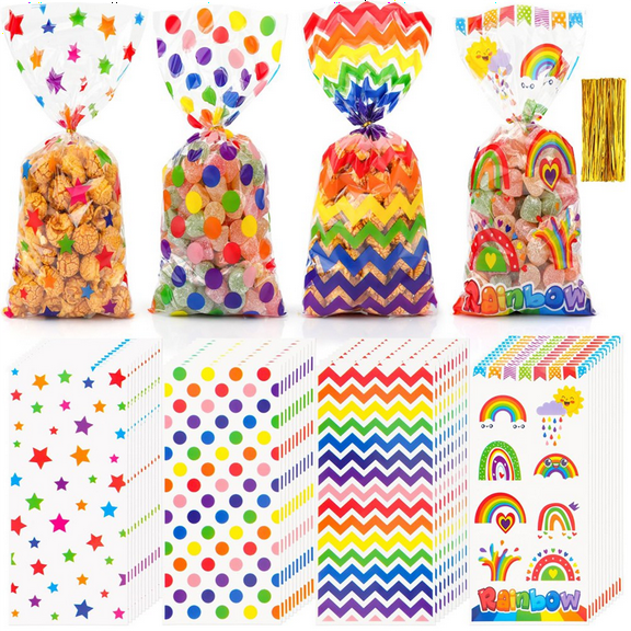 100Pc Kids Birthday Bags,Transparent Bags for Candy Cookies,Gift Bags Cellophane Bags for Candy Birthday Gifts,DIY Gifts