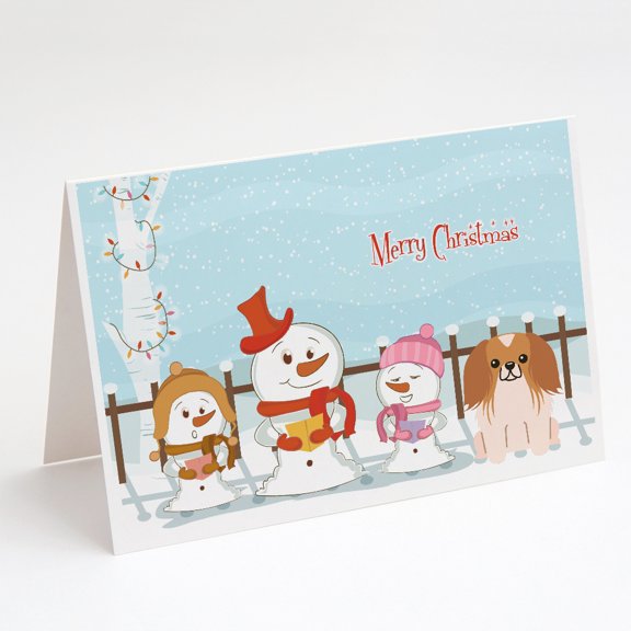 Merry Christmas Carolers Pekingese Red White Greeting Cards and Envelopes Pack of 8