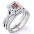 thumbnail image 1 of JeenMata Anillo de Bodas de 1,75 Uds, Corte Princesa, Morganita Creada en Color Champán, Doble Halo, Banda Retorcida, Inspiración Vintage, Engastado en Oro Blanco de 18 K sobre Plata, 1 of 6