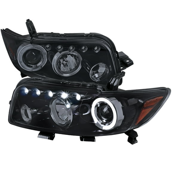 Single Halo Projector Headlights (Black Housing/Smoke Lens) Made for and Compatible with 2008-2010 Scion xB