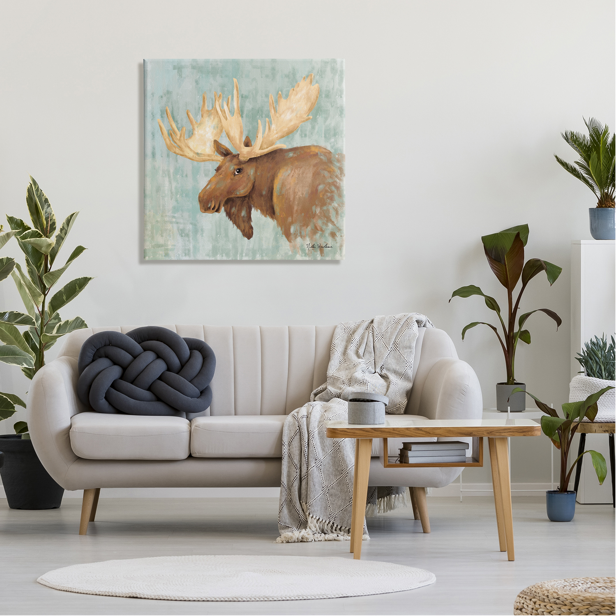 Stupell Industries Happy Moose Portrait Animals & Insects Painting Gallery Wrapped Canvas Print Wall Art, 30 x 30