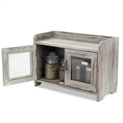 MyGift Rustic Wood Kitchen and Bathroom Countertop Cabinet with Glass Windows