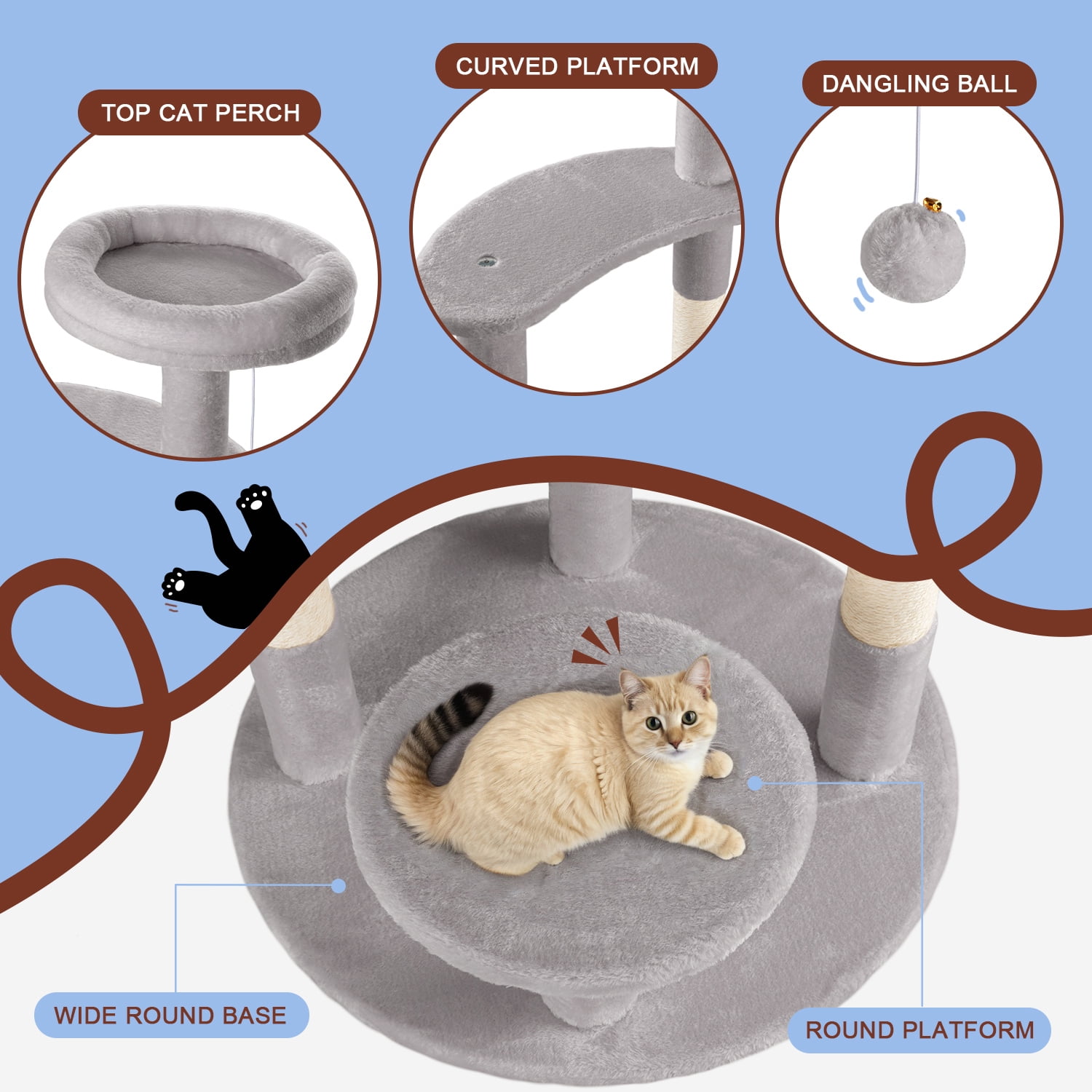 Amolife 55.5" Large Cat Tree and Tower with 5 Scratching Posts, Cat Perches for Indoor Cats and Kittens, Gray