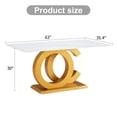 thumbnail image 2 of NYEESS 63" White Faux Marble Rectangular Dining Table for 6-8, Modern Style with Gold MDF Base and Metal Legs, Kitchen or Dining Room, 2 of 10