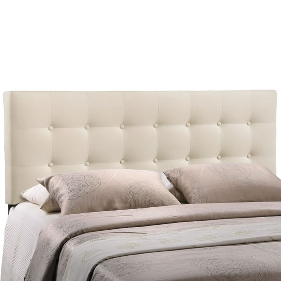 Modway Emily Tufted Button Linen Fabric Upholstered Queen Headboard in Ivory