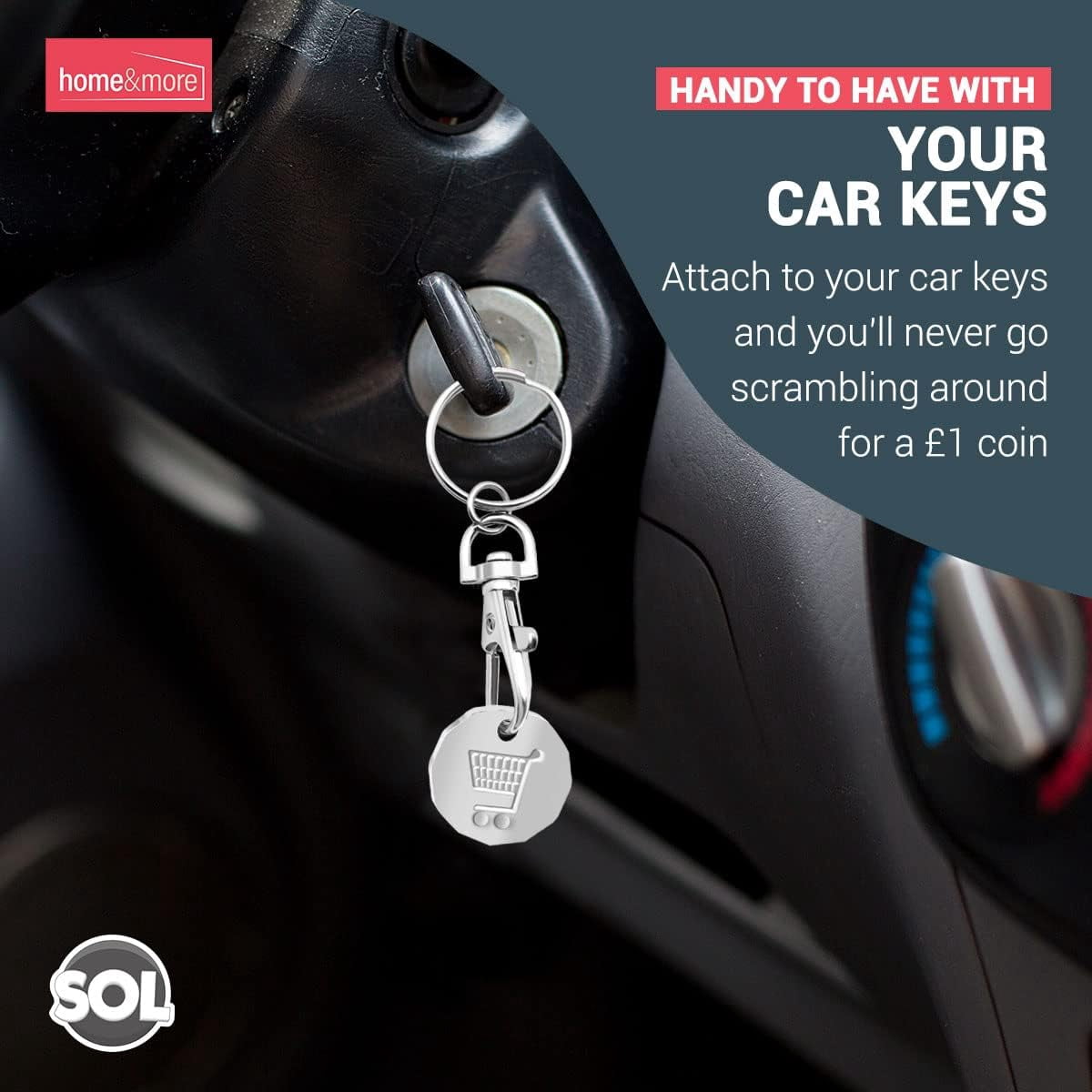 6pk Trolley Coin Keyring UK Set | Shopping Trolley Token Keyrings | Trolley Tokens for Supermarket Cart Trolley Key | New Pound UK Coin Trolley Token | Trolly Shopping Coin | Trolley Coins Key Ring
