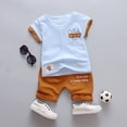 thumbnail image 1 of T Shirts Pants Set for Boy Short Sleeve Round Collar Cute Cartoon Prints Tee Shorts Trousers Sets Soft Infant Toddler Kids Children Summer Outfits Blue M/90/8, 1 of 5