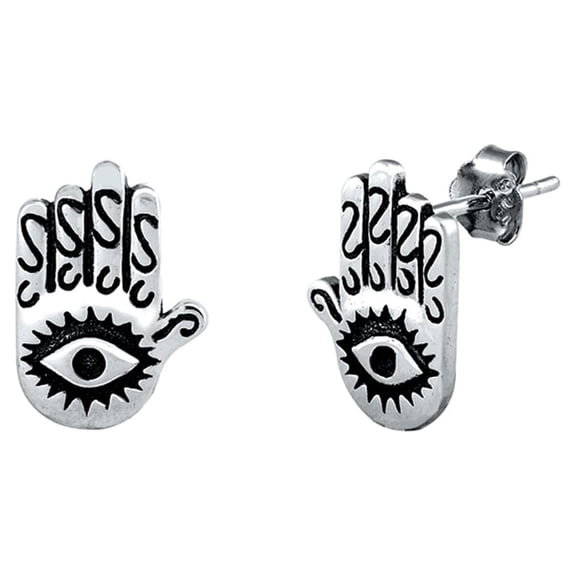 Sterling Silver Hamsa Hand of God Evil Eye Filigree Swirl Earrings Oxidized 925 Jewelry Female