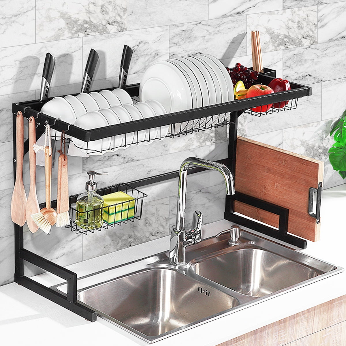 2-Tier Sink Rack Dish Drainer Kitchen Sink Rack Storage Rack, Over The Over The Sink Stainless Steel Dish Rack