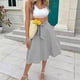 thumbnail image 4 of Falda midi de línea A con estampado de cuadros, cinturón de cintura, falda midi elegante de moda para mujer para fiesta, gris S, 4 of 7