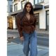 thumbnail image 4 of Chaqueta de con Parches y Cinturón para Mujer, de Larga, con Cordón Ajustable, Abrigo Grueso para Mujer, Ropa de Calle Marrón M, 4 of 7
