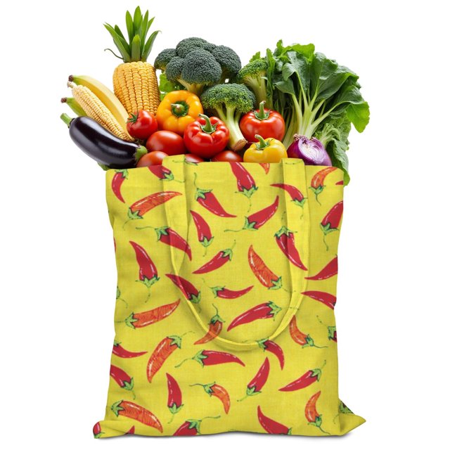 Sac Fourre-Tout en Toile Piments Mignon Motif Légumes Rouges Épicés Illustration Peinture Esthétique Kawaii Dessin Animé Réutilisable Écologique Léger Pliable