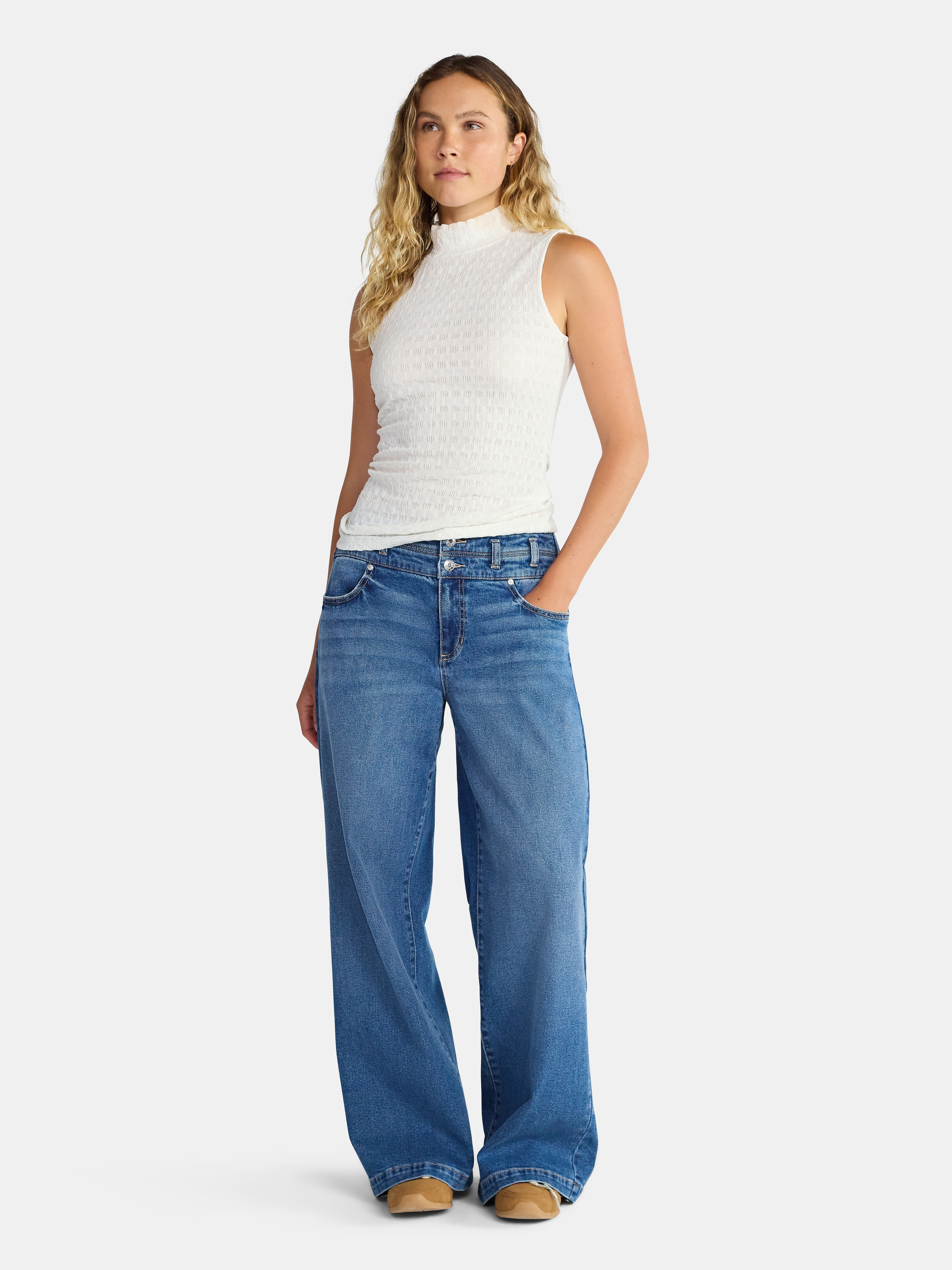 Madden NYC Women's Stacked Waist Relaxed Jean, 31" Inseam, Sizes XXS-XXL