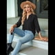 thumbnail image 5 of Blusas Elegantes e Informales para Mujer, Camisetas de 3/4 con Cuello en V y Mangas Enrollables. Negro M, 5 of 10
