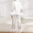 thumbnail image 4 of HomeGardon Womens Pajamas Sets Pajamas for Women,Women's Satins Silk Feather Detachable Nightwear Tops Long Blouse Trousers Two-Piece Pajamas Sets,S-XL, 4 of 9