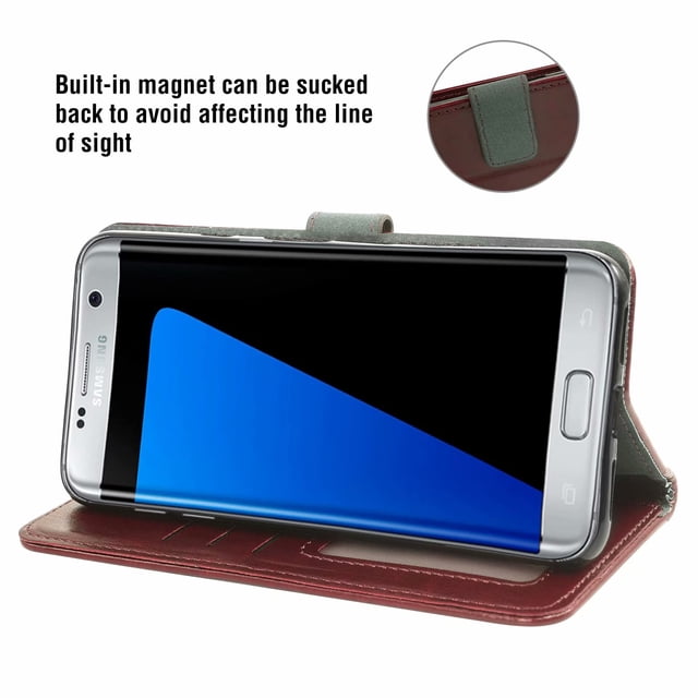 Mobile Phone Cover for Samsung S7 Edge Plus, Cover Premium Pu Leather Tpu Flip Cover Magnetic Closure Card Compartment Stand Function Wallet with Lanyard Protective Cover