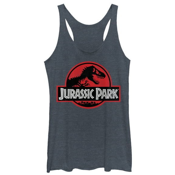 Women's Jurassic Park Circle Logo  Racerback Tank Top Navy Blue Heather Large