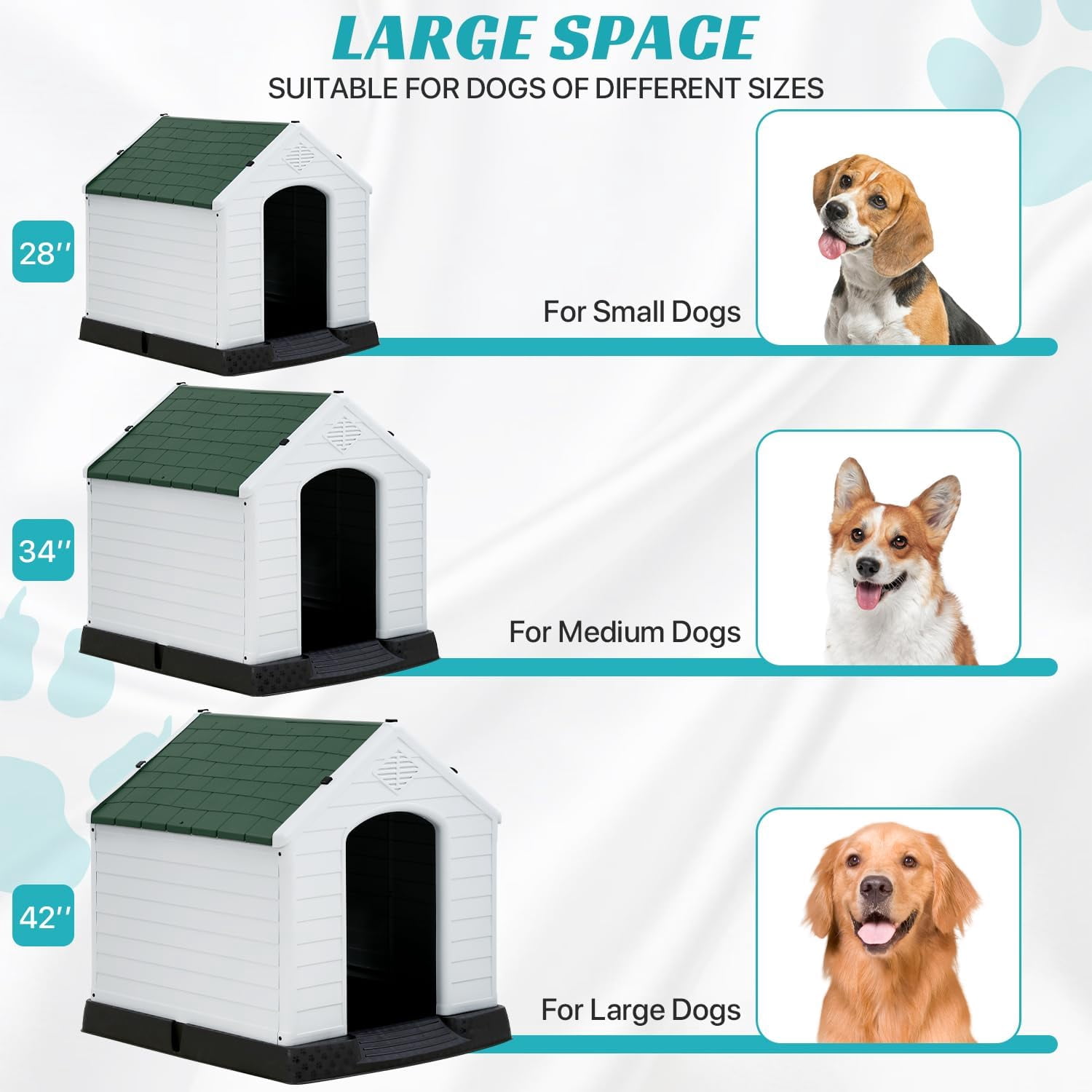 XF XINFENG Large Dog House Plastic Indoor Outdoor Waterproof Dog Kennel with Air Vents Elevated Floor( Green, 41''L*37.4''W*39''H)
