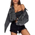 thumbnail image 2 of Coduop Women Casual Long Sleeve Denim Coats Button Cropped Single-breasted Ripped Jean Coat Jacket, 2 of 7