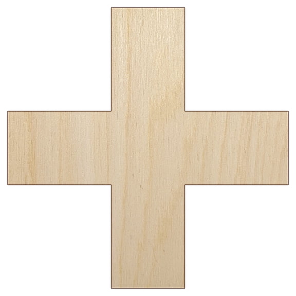 Plus Sign Solid Wood Shape Unfinished Piece Cutout Craft DIY Projects - 4.70 Inch Size - 1/8 Inch Thick