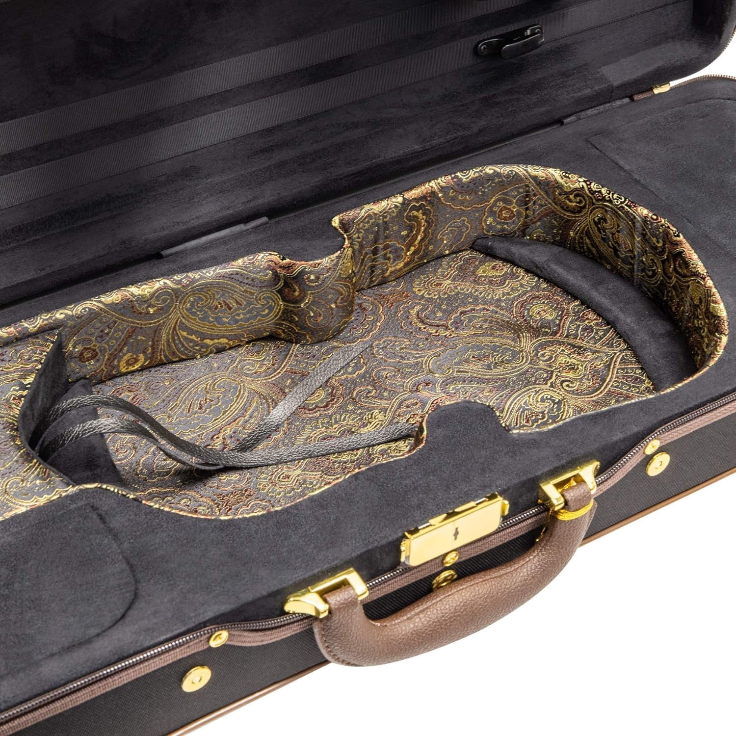 MI&VI NF-9001CC Maestro Hard-Shell Violin Case 4/4 (Full Size) Polishing Cloth Included | Luxury Silk Interior | High-Density | Adjustable Straps | Hygrometer | Thermometer (Black)