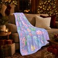 thumbnail image 3 of Cute Kawaii Ocean Animals Cheerful, Playful Coastal Landscape Scene, Warm Flannel Blanket for Beach House and Living Room, Beach Lovers Housewarming Gift, Coastal Home Decor, 3 of 9