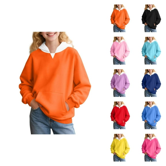 Girls Hoodies 2025 Fashion Style Pullover Sweaters Long Sleeve Solid Color Casual Sweatshirt Warm Soft Comfortable Outerwear Coat with Pocket for Kids Outdoor Winter Clothes