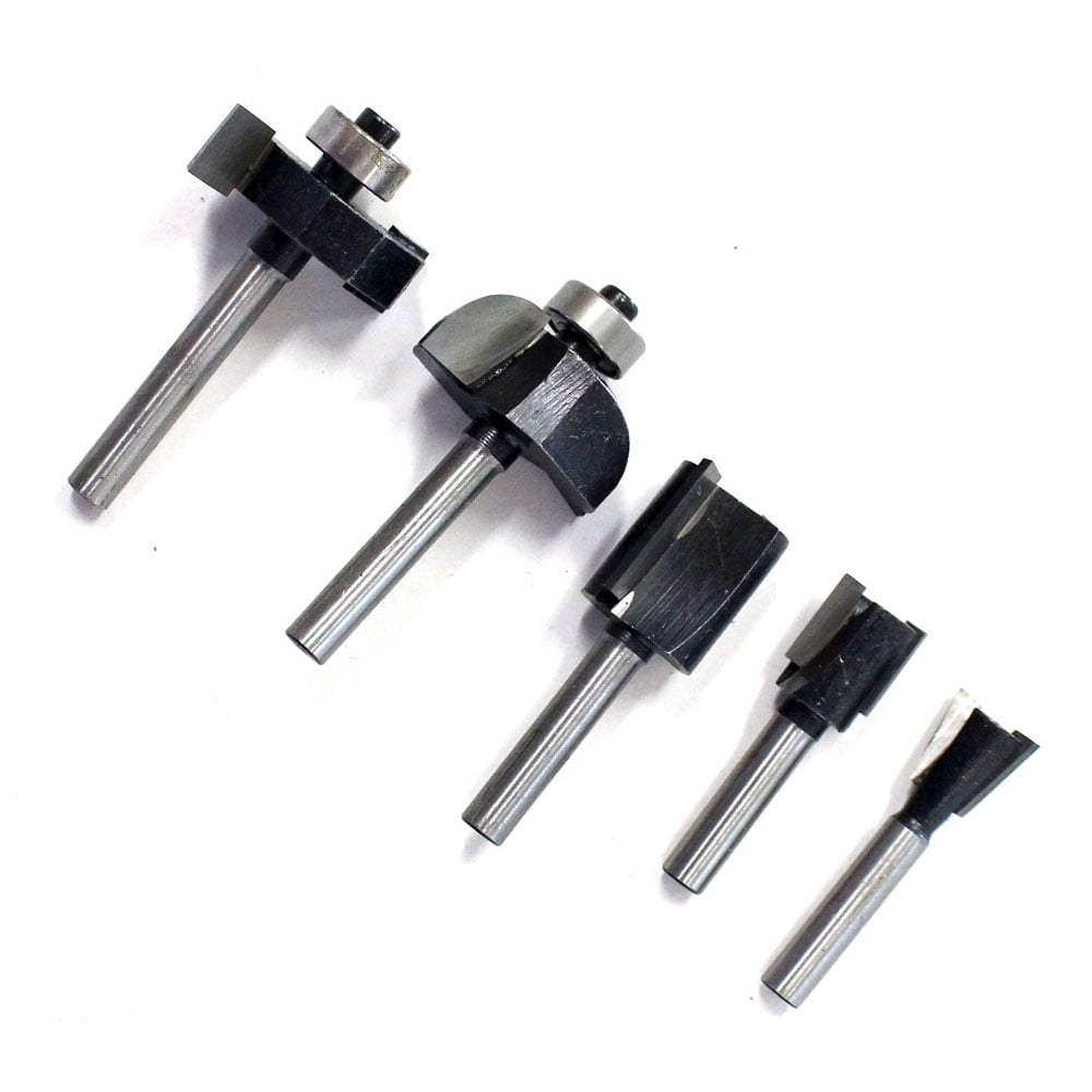 DYNAMIC Router Bits Set | 5 Essential Sizes | Tungsten Carbide Straight Tips | Pre-Mounted on ¼" Shanks | Includes Elegant Wooden Storage Case | Ideal for Versatile Woodworking