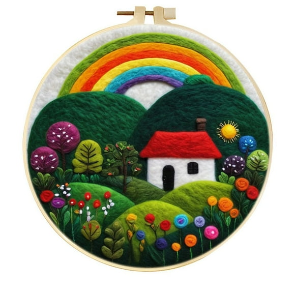 Rainbow Needle Felting Set, Beginner Felt Painting Set, With Wool Felt Painting Set, Decorative Frame, Suitable for Home Decoration