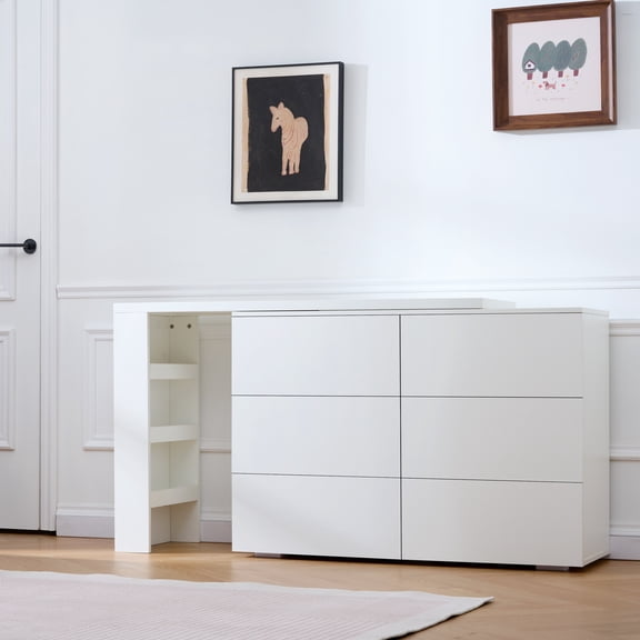 Toauuo White Multifunctional Table - 6 Drawers Storage Cabinets, Removable Top & 3 Storage Compartments
