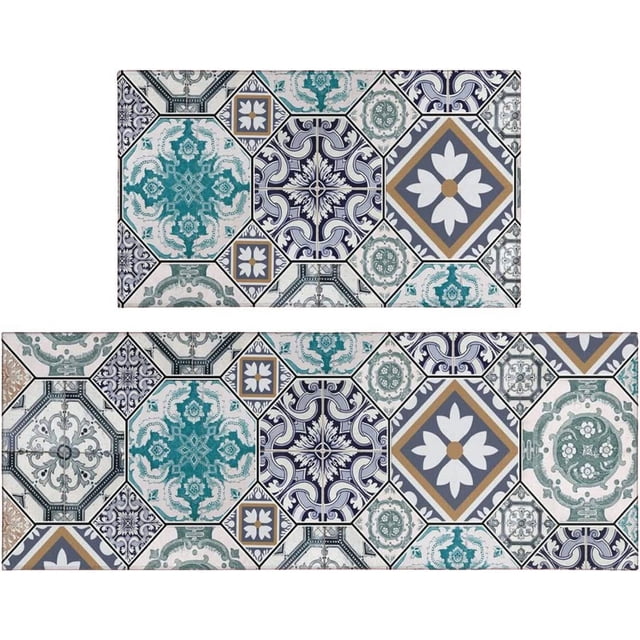 Boho Kitchen Mats for Floor Set of 2,Anti Fatigue Mats for Kitchen Floor, Comfort Standing Bohemian Kitchen Rugs and Mat, Non-Slip Cushioned Anti Fatigue Rug, 17'''' X 47'''' + 17'''' X 30''''
