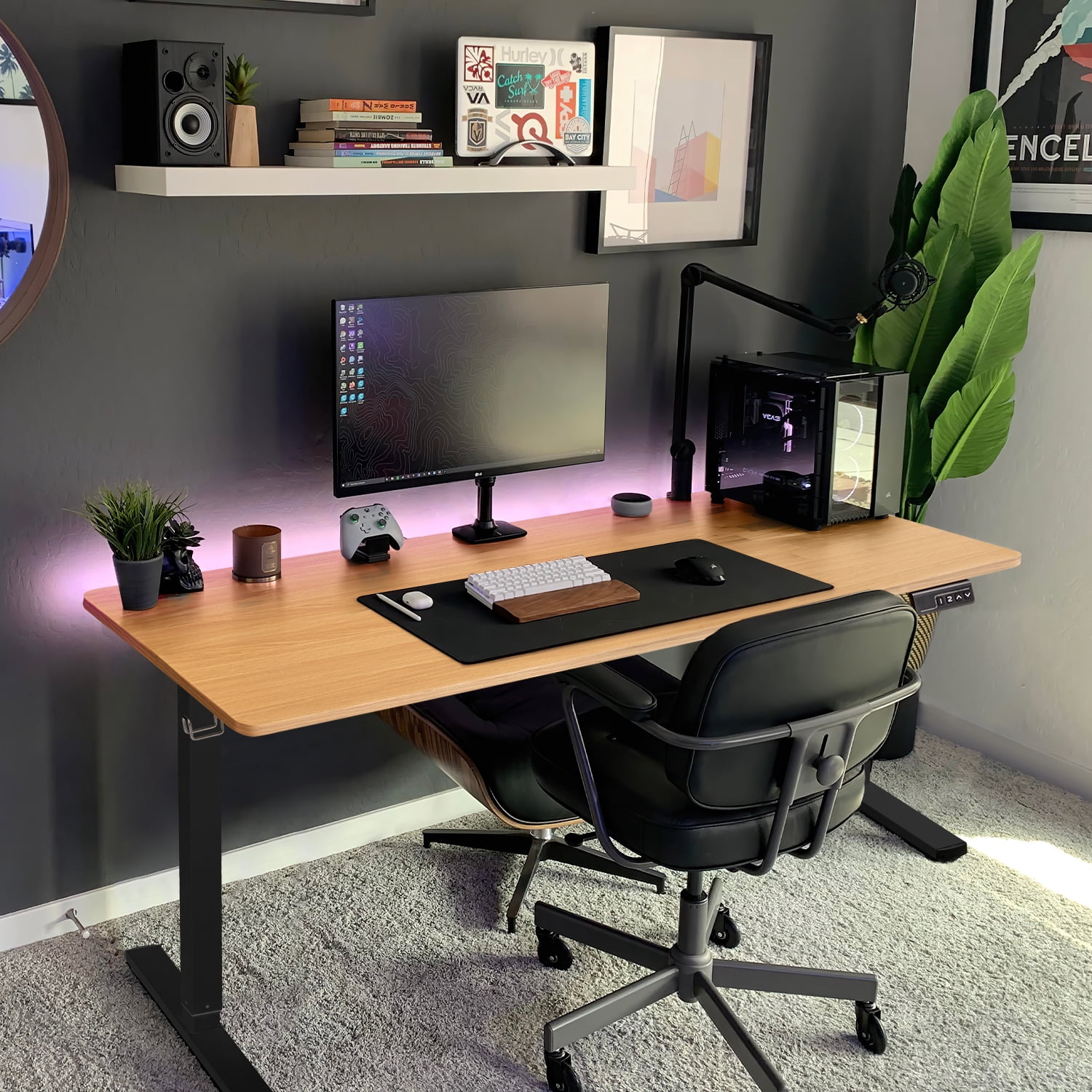 Homall 55" × 24" Electric Height Adjustable Standing Desk Home Office Computer Desk Memory Preset with T-Shaped Metal Bracket, Black&Wood