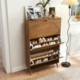 thumbnail image 5 of Oubayajia Shoe Storage Cabinet with 3 Flip Drawers, Freestanding Organizer for Entryway, Narrow Shoe Rack Cabinet, Walnut, 5 of 9