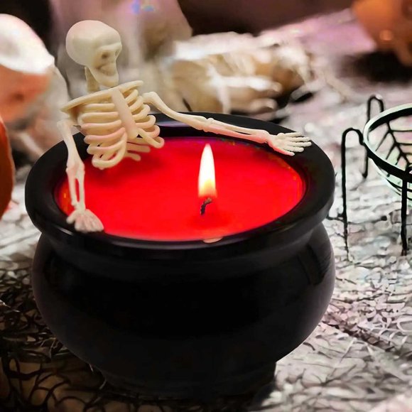 Wzzjkit Bougies Sans Flamme Décorations d'Halloween Bougies à Piles Crâne Fluorescent d'Halloween Bougies LED pour Étagère Bureau Salon Table Basse Décor