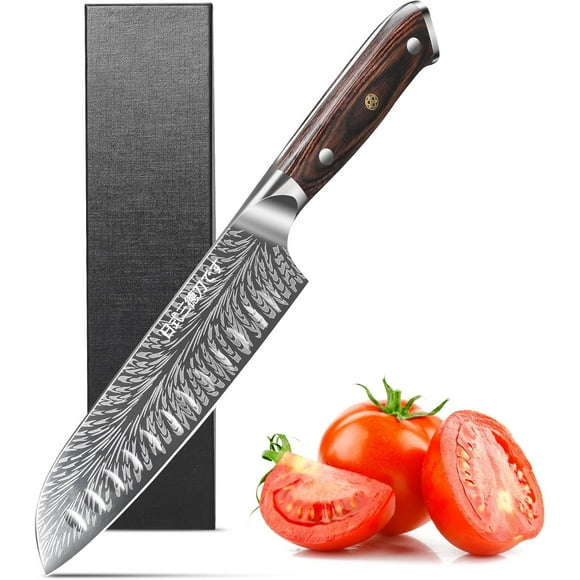 Plys Japanese Knife 7-Inch : Ultra Sharp Kitchen Knives, Professional Chef Knife, High Carbon Stainless Steel Santoku Knife, Solid Wood Handle