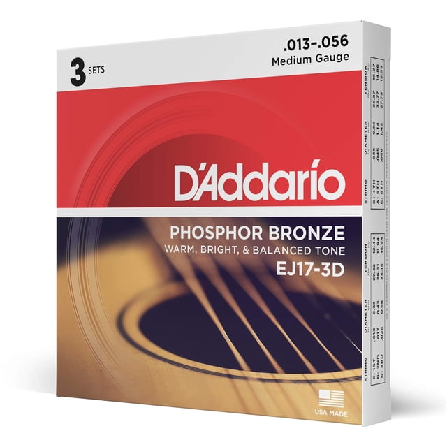 Cuerdas para guitarra D'Addario Phosphor Bronze EJ17-3D 13-56 Med 3Pk