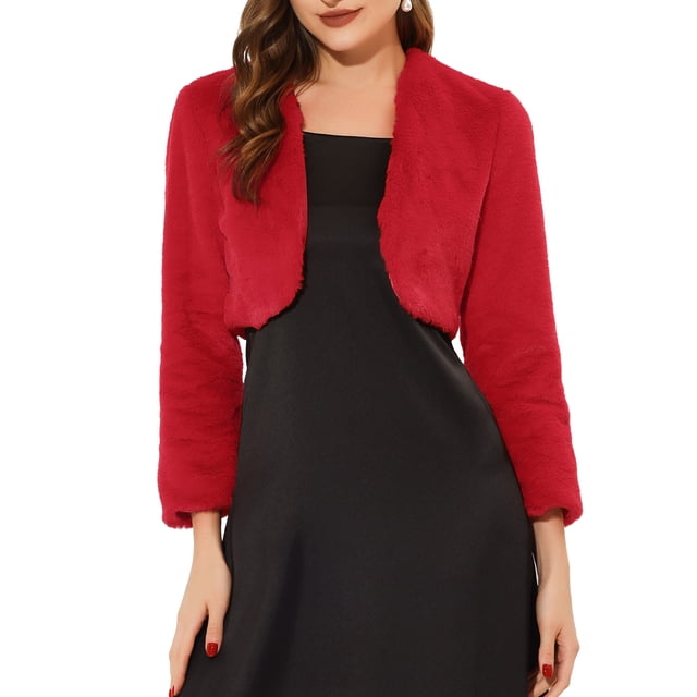 INSPIRE CHIC Boléro Formel pour Femme, CHIC de Soirée, Veste Boléro en Fausse Fourrure, TG, Rouge