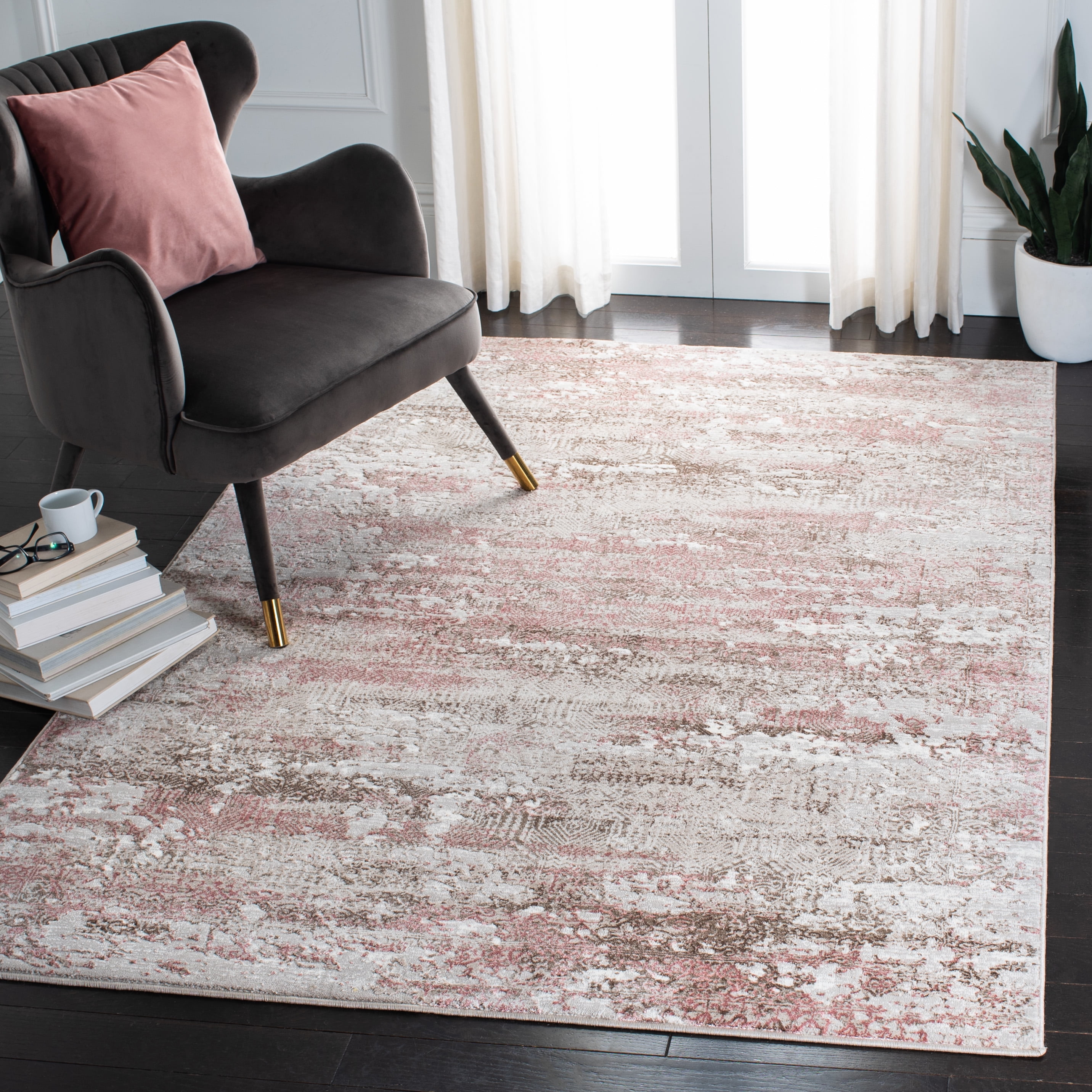SAFAVIEH Meadow Beulah Abstract Area Rug, Beige/Pink, 9' x 12'