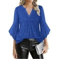 thumbnail image 2 of BLVB Womens 3/4 Ruffle Sleeve Tops Dressy Casual Blouse Chiffon V Neck Evening Party Night out Wedding Cocktail Shirt, 2 of 7