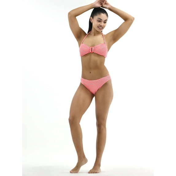 No Boundaries Women's Striped Crinkle Bandeau Swim Top, Sizes XXS-XXL