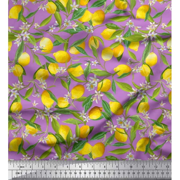 Soimoi Satin Silk Fabric Leaves,Floral & Lemon Vegetable Fabric Prints by Yard 42 Inch Wide