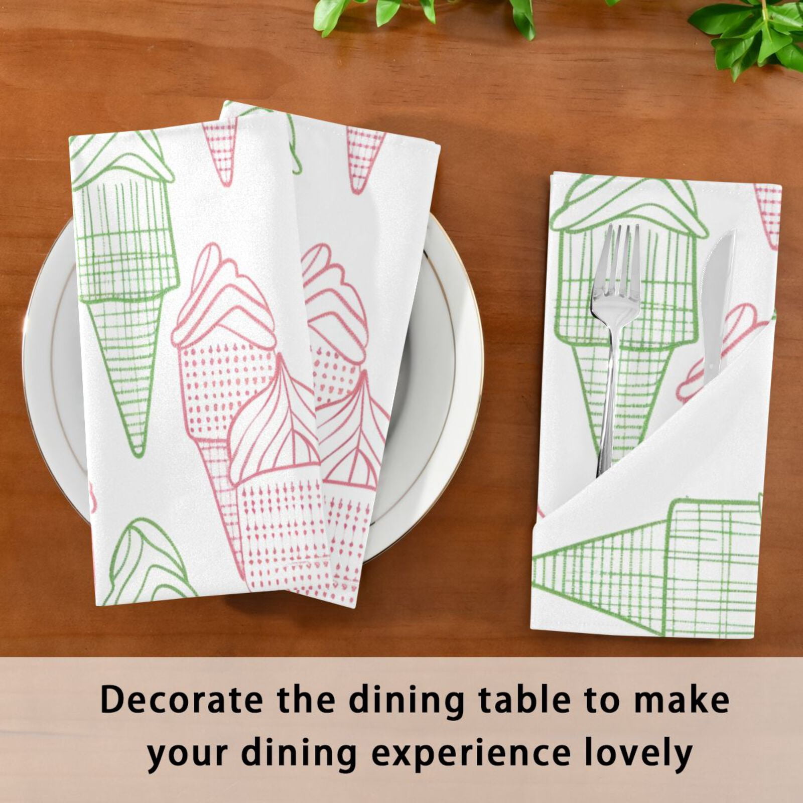 JSTEL Summer Icecream Doodle Cloth Napkins Set of 6, 20x20 Inch Washable and Reusable Napkin for Decoupage Dinner Party Everyday Use