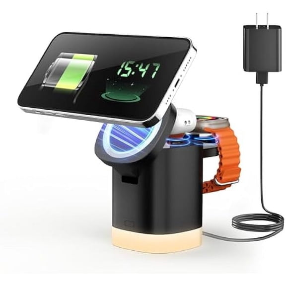 Saluqifa Wireless Charging Station for iPhone Mag-Safe: 3-in-1 Foldable Charger Phone Stand Charge for iPhone 16/15/14/13/12 Pro/Max/Plus - for AirPods - for Apple Watch 2-10/Ultra