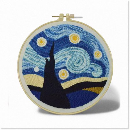 Starry Sky Stitching Set: Beginner's Punch Needle Embroidery Kit with Fabric, Hoops & Pen